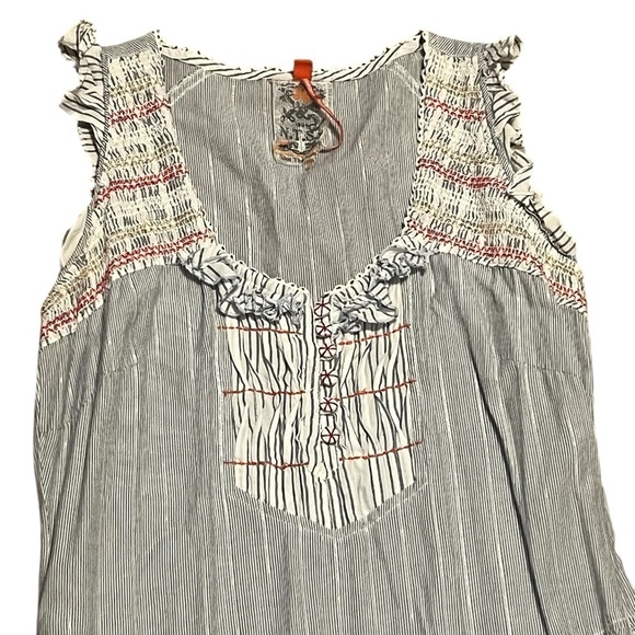 Not the same blue white pinstriped fit and flare ruffle sleeve dress whimsical - Picture 9 of 16